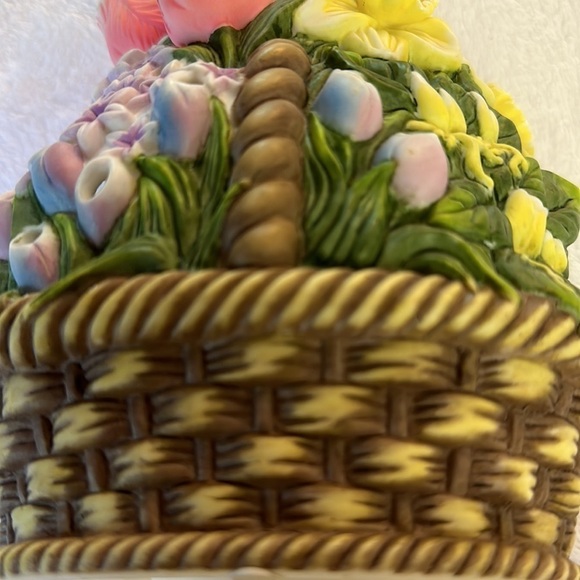 PartyLite Porcelain Tea-light Holder Floral Bouquet Basket Spring Flowers - Picture 6 of 12